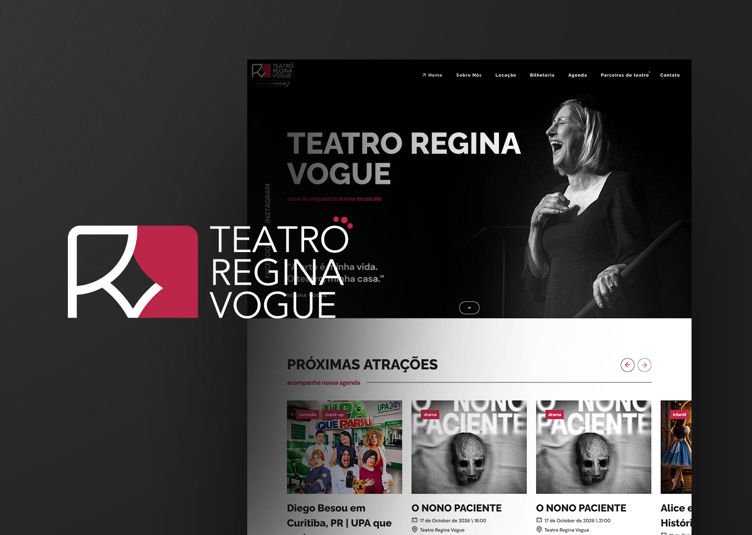 Apresentação da marca e site do Teatro Regina Vogue